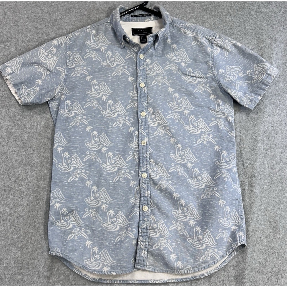 Tropical Palm Island Men Blue 21 Men Button Down Shirt Short Sleeve S